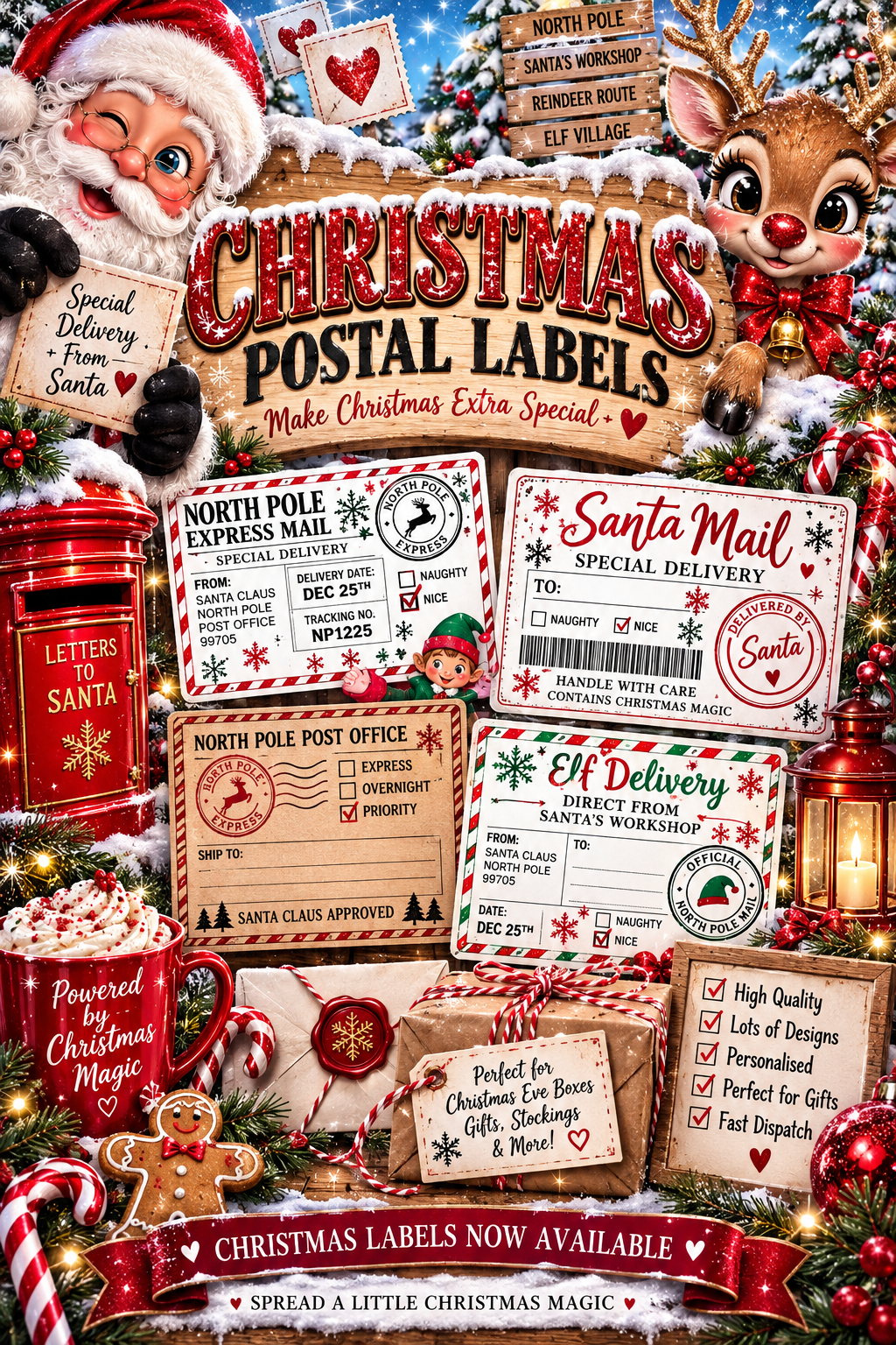 6x4 Santa's Labels x 5pc