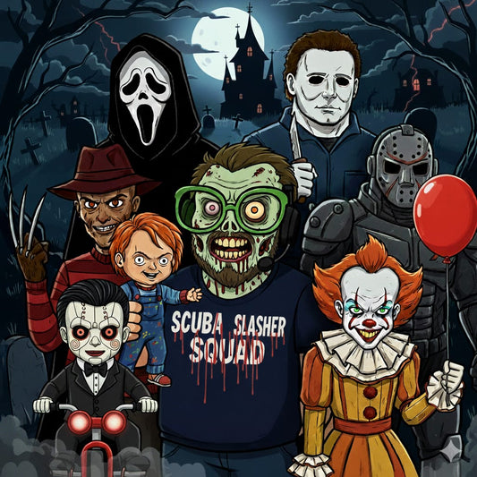 Scuba Slasher Squad T-Shirt – Horror Legends Edition 👻